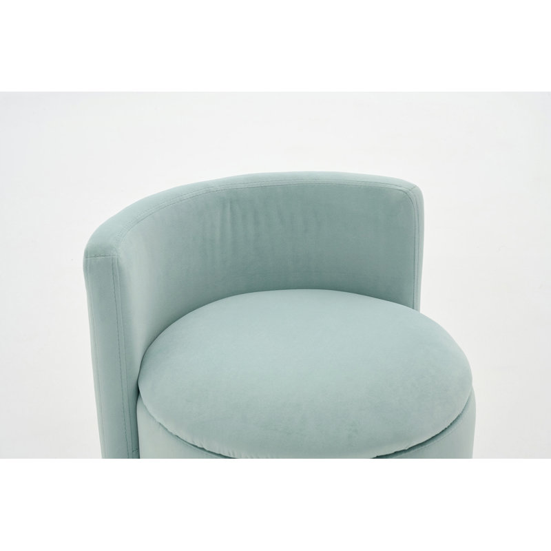 Fauteuil pivotant en tissu, chaise de coiffeuse confortable de forme cylindrique avec dossier incurvé, Tissu bleu pacifique