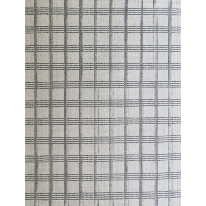 Plaid Area Rug in Silver/Gray, Rectangle 8' x 10'