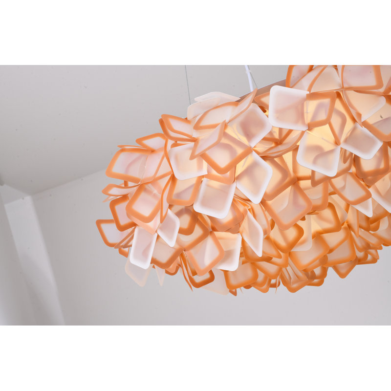 Transitional 1-Light White And Orange Acrylic LED Cloud Chandelier, Orange/White