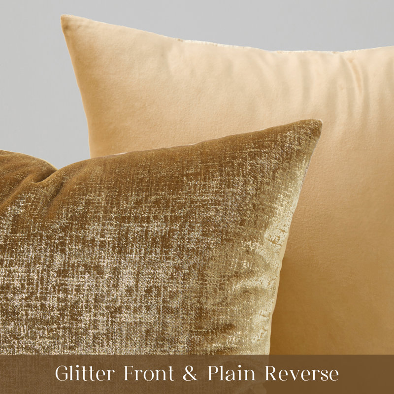 Gold Textured Velvet Throw Pillow Cover, Decorative Cushions for Sofa Bed, Gold, Rectangle 12"H x 20"W