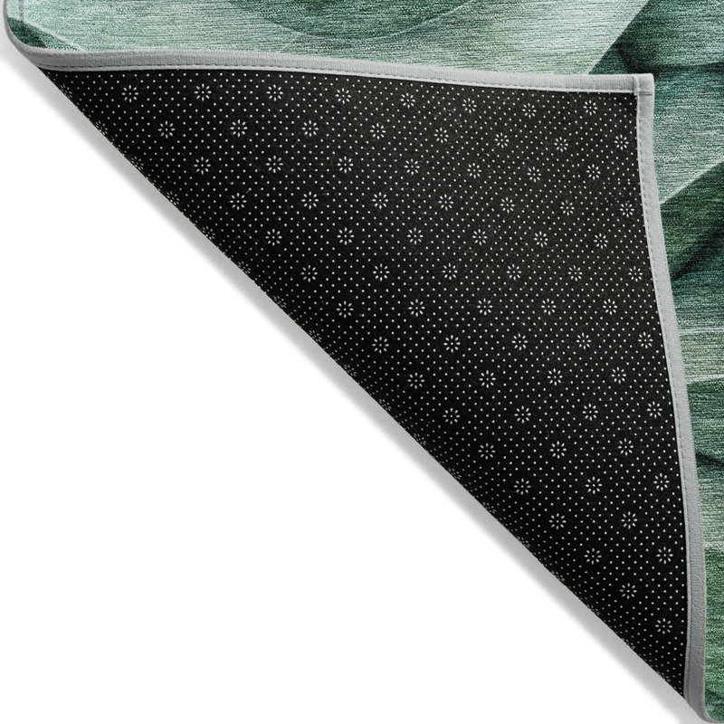 Teal and Green Wave Pattern Washable Synthetic Rug 8' x 10'