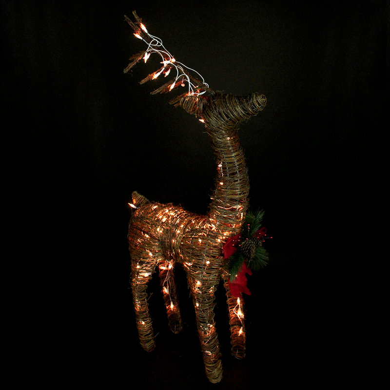 Décoration de Noël 48 "renne debout brun avec nœud et pommes de pin