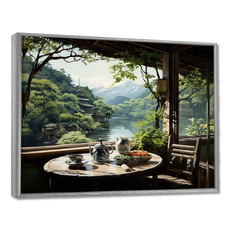 Art japonais, maison de thé Serenity - Art mural japonais, H 12 po x l 20 po x P 1 po, Encadrement argenté