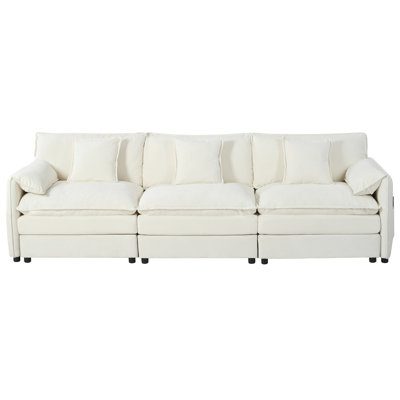 Canapé-lit modulaire surdimensionné à siège profond avec 3 repose-pieds et coussins moelleux, canapé-lit modulaire pour salon, appartement, combinaison de bricolage chenille, beige