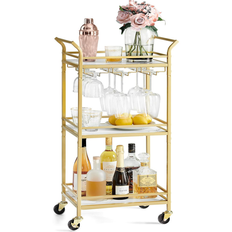 Bar Cart, Home Bar Serving Cart, Small Bar Cart with 3-Tier Shelf