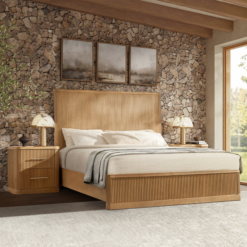 Graciana 3-Piece Fluted Solid Wood Bedroom Set, Natural, King