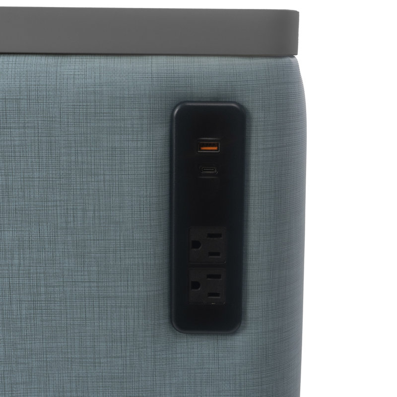 Pro Series Upholstered Square Ottoman Table with Tech Panel, Blue/Cosmic