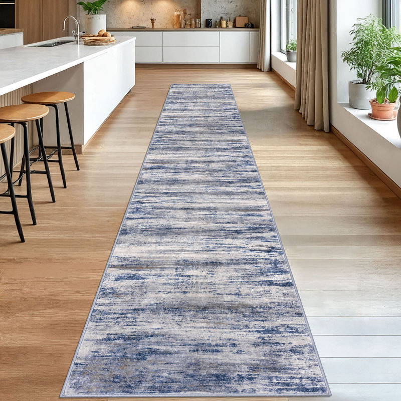Modern Washable Rug Runner 2.6x16 Abstract Hallway Runner Rug Non-Slip Soft Indoor Extra Long Rugs for Entryway Kitchen