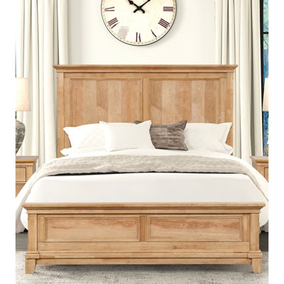 Natural Oak Twin Bed Frame In Style With Plank Headboard, Using Rubberwood, Engineered Wood, Solid And Pecan Veneer For Bedroom Ambiance Featuring Style, Finish, Made Of Exceptional