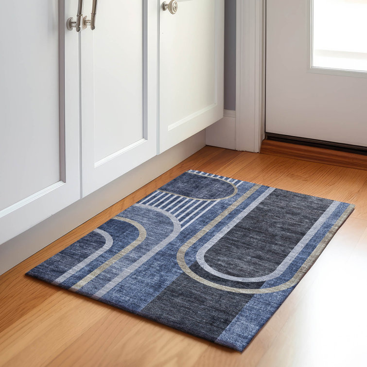 Tapis bleu marine Cerrito AMF532 lavable à la machine de qualité supérieure