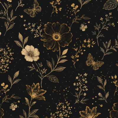 Peel and Stick Wallpaper Dark Floral Black Gold Leaf Bird Moody Vintage Flowers Butterflies Contact Paper Removable Self Adhesive Wall Mural Wall Decor for Bedroom Kitchen Cabinets 17.7in x 118in
