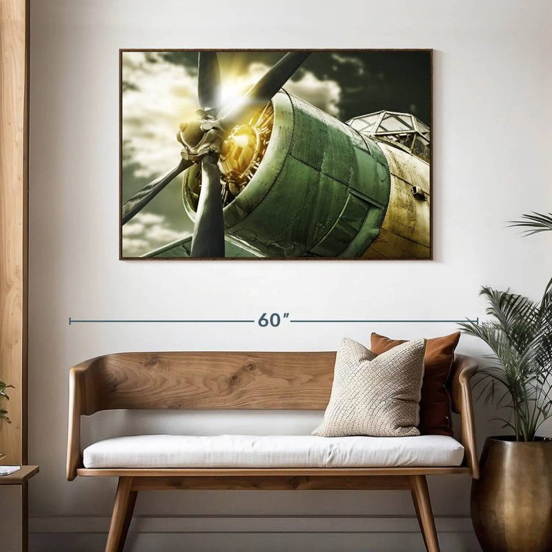 Vue du ciel de l'ancien avion, 46 po x 31 po, Cadre flottant noyer
