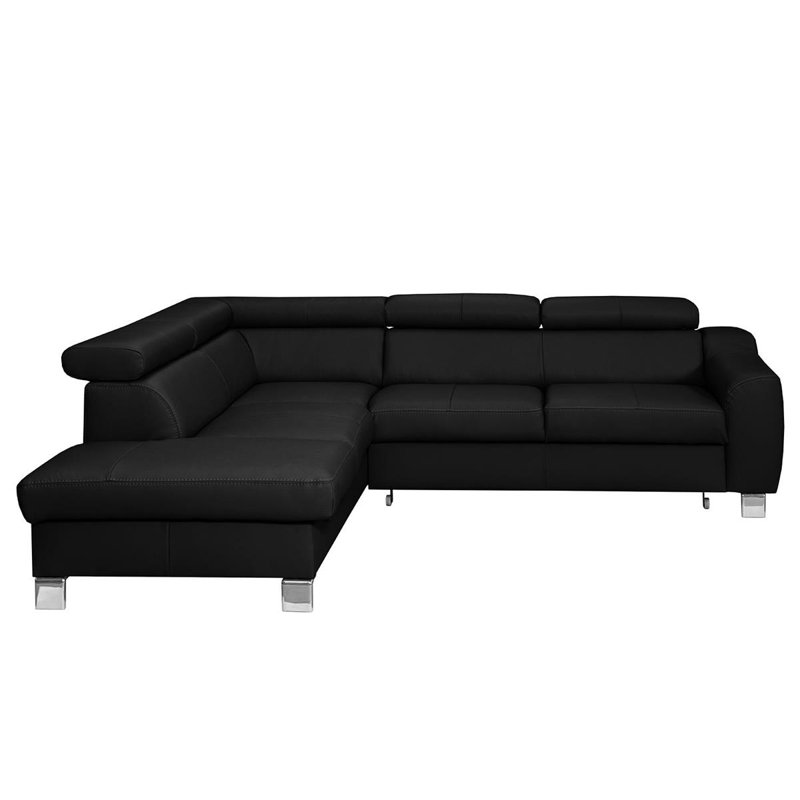 Avaiya Leather Corner Sofa with Sleeping Function and Storage, Black, Left Hand Facing, Yes