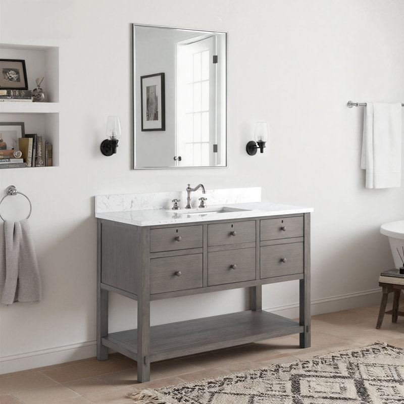 Lunnete 48'' Freestanding Single Bathroom Vanity with Engineered Stone Top