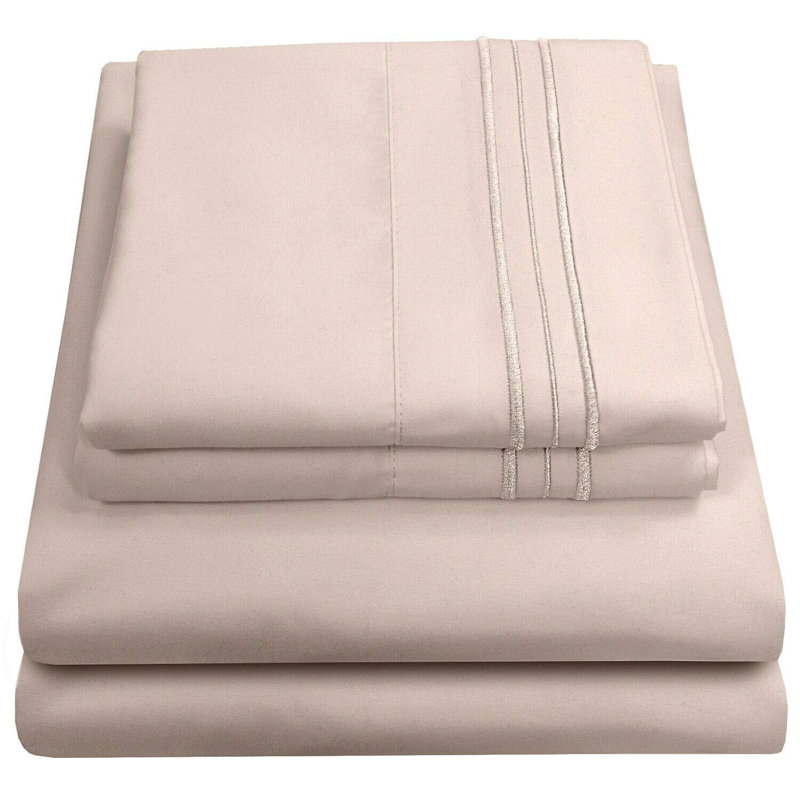 Microfiber Sheet Set, Queen Sheet Set + Fitted Sheet + 2 Pillowcases, Beige