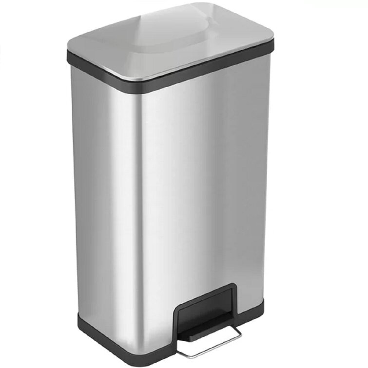 Glad 13 Gal. Pewter Stainless Steel Step-on Kitchen Trash Can w