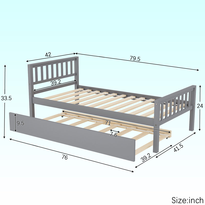 Lit plateforme simple en bois massif, Gris