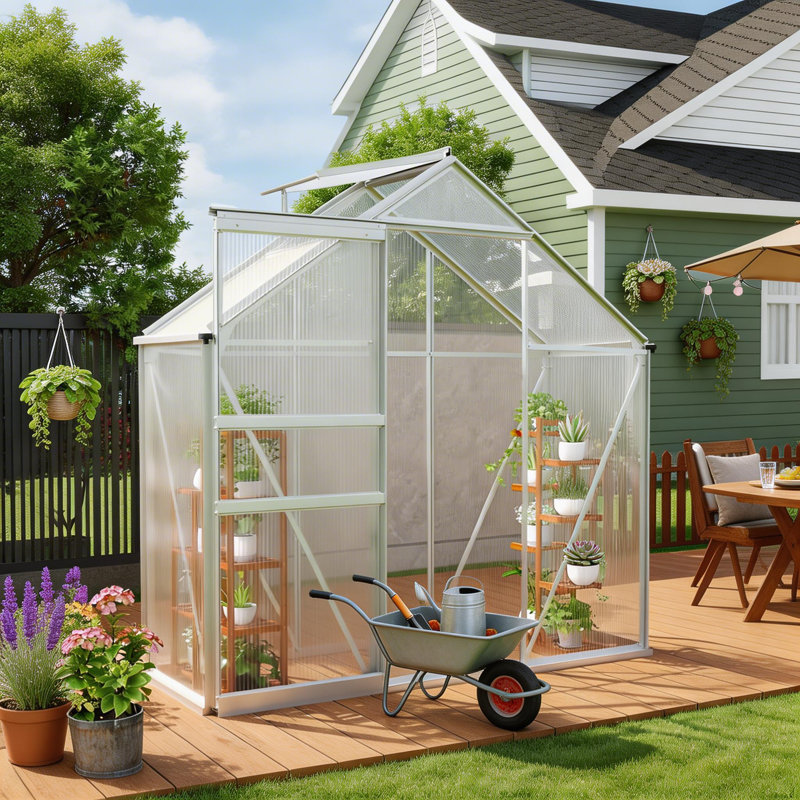 6×3 FT Polycarbonate Greenhouse with Adjustable Roof Vent for Patio Backyard Garden, Stainless Steel