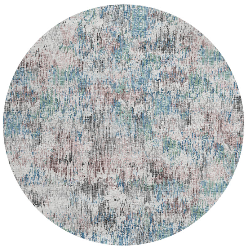 Yakita Washable Abstract Indoor / Outdoor Rug, Round 8'
