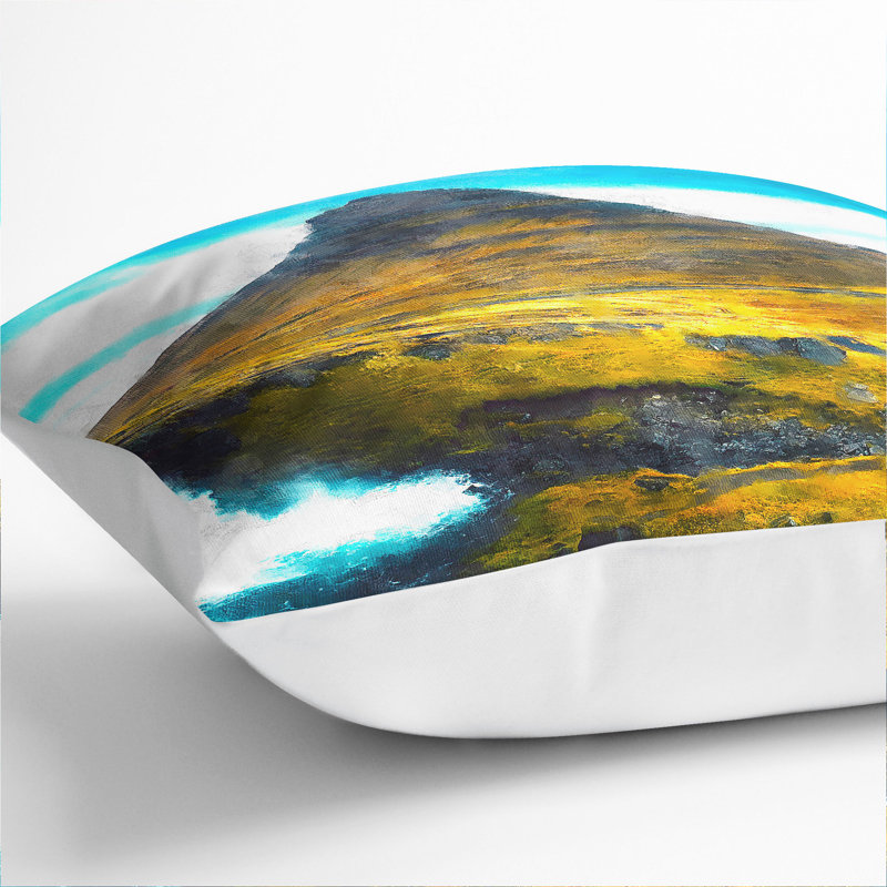 Kirkjufell Mountain in Snaefellsnes Iceland Painting Scatter Cushion with Filling, 40cm H x 40cm W x 15cm D, White
