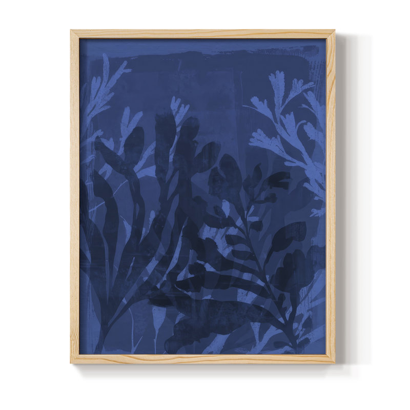 Sapphire Sea Bloom II, reproduction encadrée - bois massif, H 15 po x l 12 po, Naturel