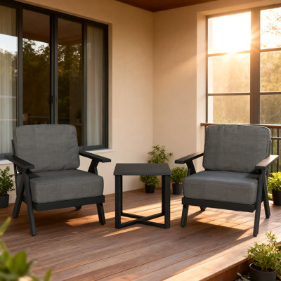 Ensemble de fauteuils d'extérieur en aluminium 3 pièces avec table de bout - gris
