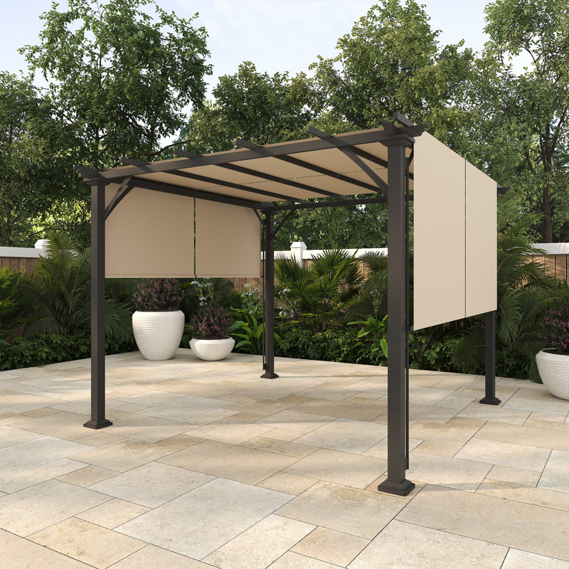 10'x10' Outdoor Retractable Pergola Canopy, Metal Frame Grape Gazebo & Canopy Cover,