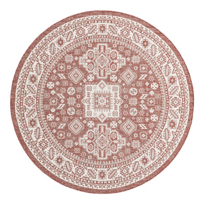 Archange Southwestern Machine Woven Rectangle 10' x 14' Polypropylene Indoor / Outdoor Area Rug in Rust Red