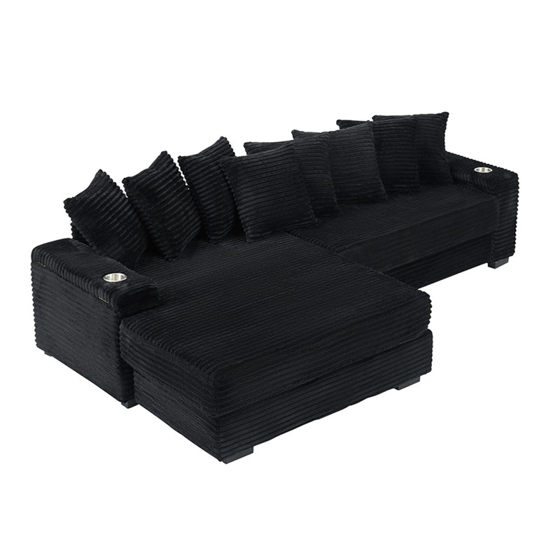 Canapé 111,4 po en velours côtelé noir