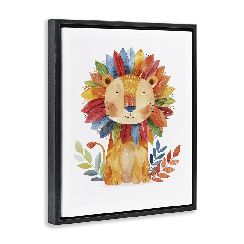  «Rainbow Blooms Lion Floater» par LSR Design Studio, Cadre flottant noir de jais, H 21 po x l 17 po
