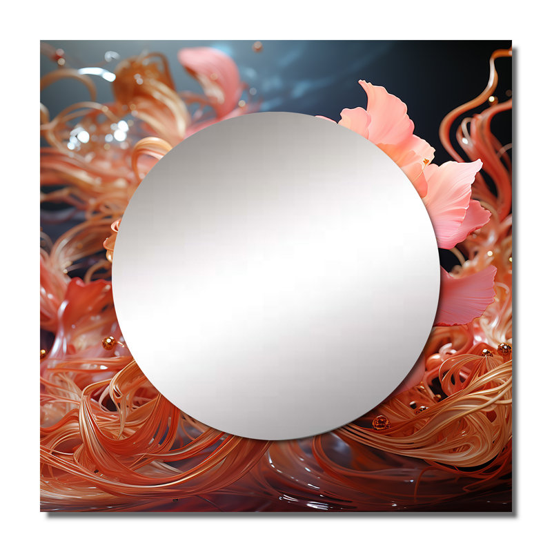 Liquid Flower Art Tender White And Light Pink V - Abstract Shapes Square Living Room Wall Mirror Art, 36" x 36"