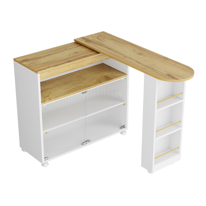 360° Rotating Bar Table With Glass Doors And Led, White