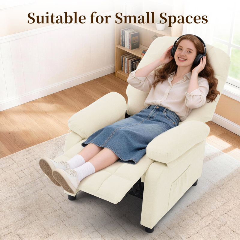 KORSER Recliner Chair, Pushback  Recliner For Living Room, Small Recliner For Small Space, Side Pockets, Beige