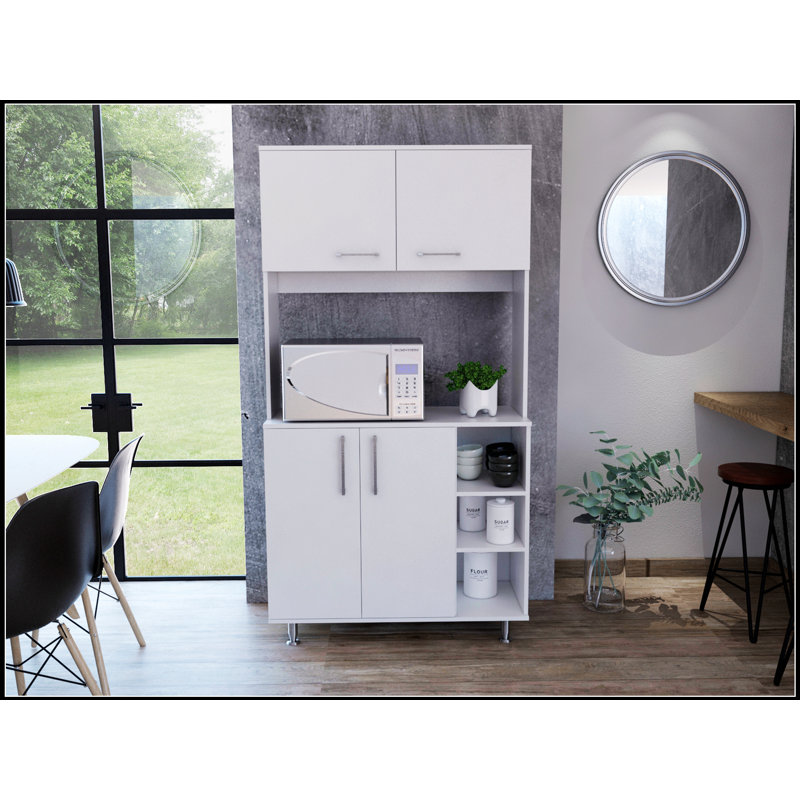 Garde-manger à 3 tablettes Bayshore avec rangement spacieux et portes coulissantes pour cuisines modernes, Blanc