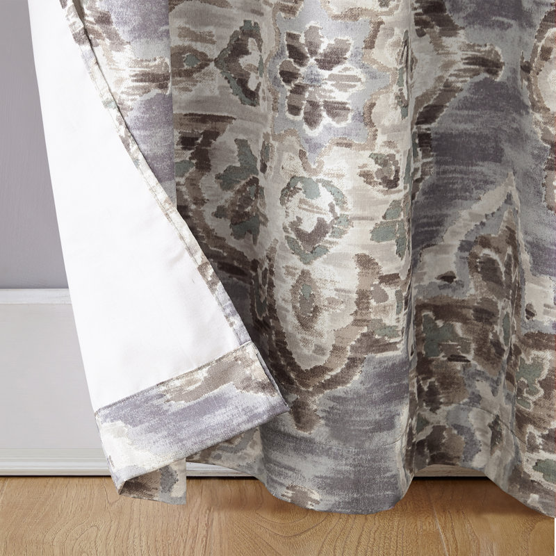 Mcwethy Floral Watercolor Room Darkening Grommet Curtain Panel, 40" W x 95" L, Gray