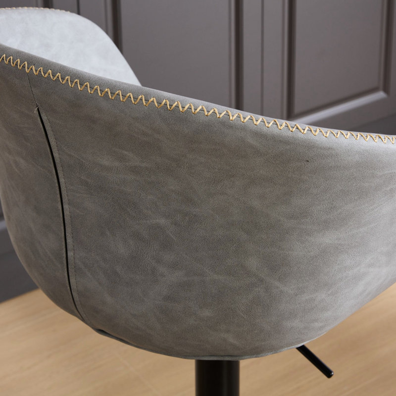 Tabourets de bar rembourrés en cuir de polyuréthane avec base ergonomique et plus grande de 17,7 pouces - hauteur de comptoir moderne de style Mid-Century pour îlot de cuisine, gris, aspect minimaliste