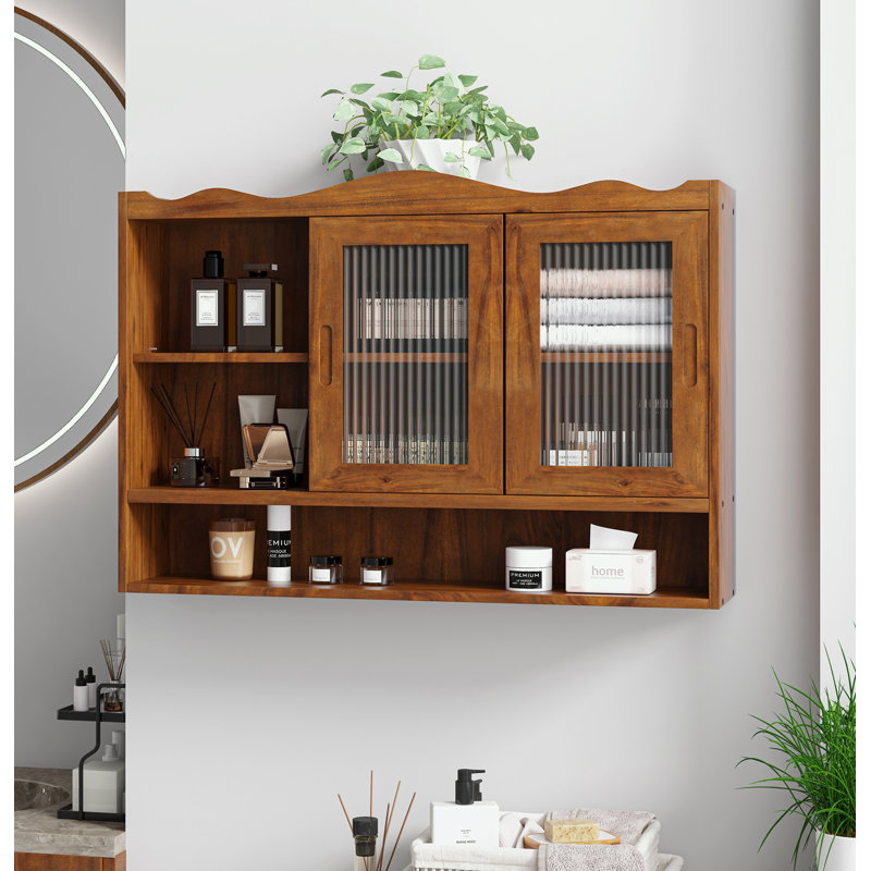Armoire 2 portes coulissantes avec tablette ouverte, Brun