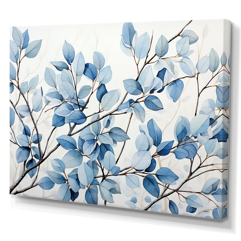 Blue and Grey Leave Bloom - Print on Canvas, 30" H x 40" W x 1.5" D, Wrapped Canvas