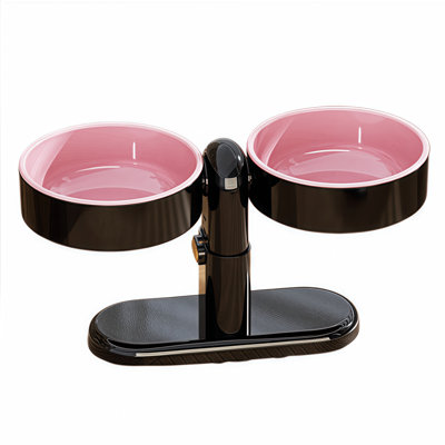 Adjustable Height Double Pet Bowls With Suction Base, Anti-Tip 2-In-1 Food And Water Feeder For Cats & Dogs, Wall-Mounted & Rotatable Neck Protection Pet Dish