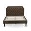 Ensemble de chambre à coucher 2 pièces avec lit plateforme grand capitonné et 1 table de chevet noyer antique pour les chambres - Similicuir brun foncé avec texture noire et pieds noirs-1424348715-1424348718