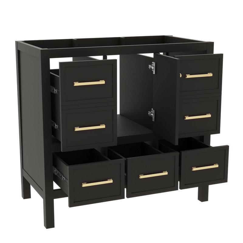 36 Inch Sinkless Bathroom Vanity, Stand-Alone Style Featuring 5 Drawers And Gentle-Close Doors, Black