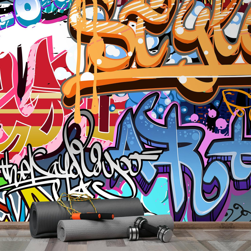 Vibrant Graffi Street Paint Peel & Stick Abstract Border, 72" L x 72" W