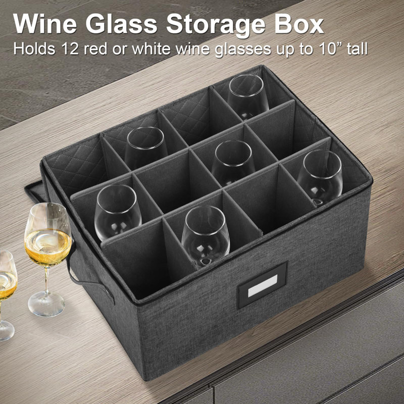 2 Pack Wine Glass Storage, Stemware Storage Containers Cases, Glassware Storage For 24 Crystal Storage And Transport, Hard Top, Grey