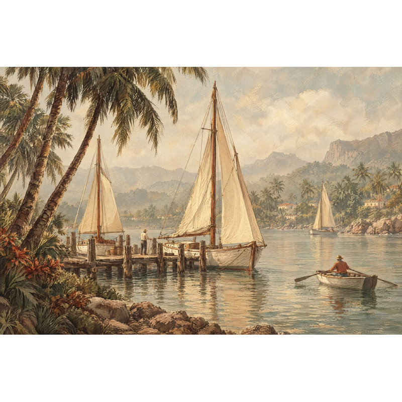 Papier peint paysage nautique tropical, 160 po x 108 po, Peler et coller