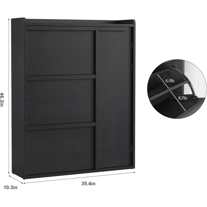 Shoe Cabinet with 2/3/4/6 Flip Drawers/ with 3 Flip Drawers & Side Door, Wooden Shoe Organizer w/Adjustable Shelf, Shoe Storage for Entryway, Hidden Shoe Cabinet for Hallway,
