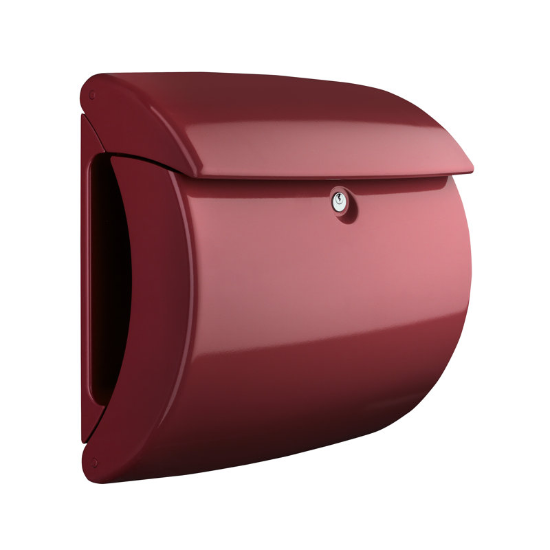Piano High Quality Lacquer Finish Wall Mounted Lockable Weatherproof Post Box & Intergrated Newspaper Holder, Merlot