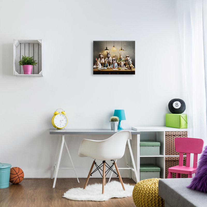 Animaux sauvages à table sur toile, H 16 po x l 20 po x P 1,5 po