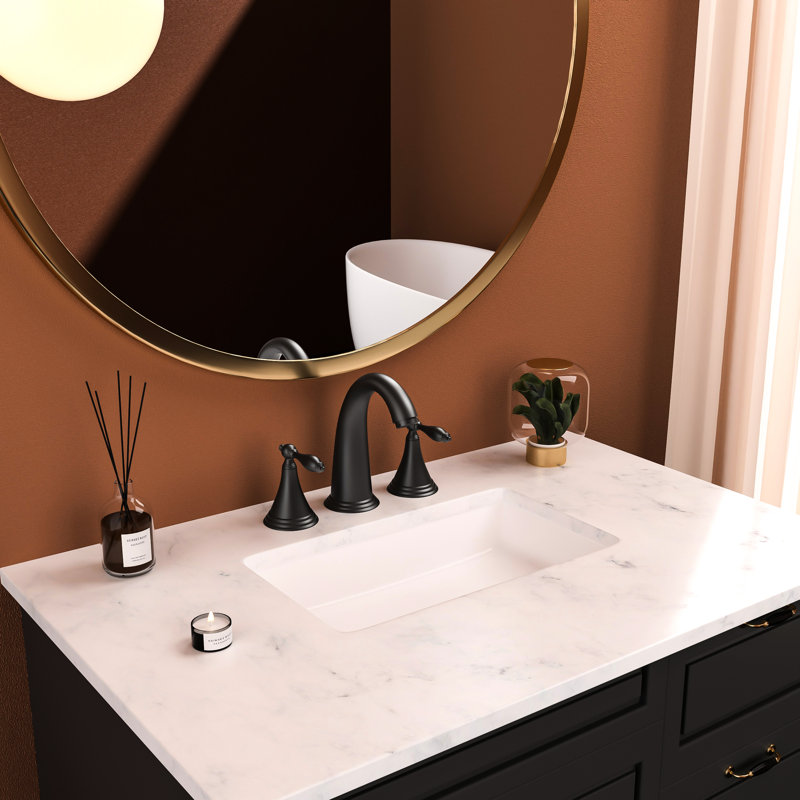 Exquisite Matte Black Sink Faucet - 2 Handle Widespread 3 Hole With Pop Up Drain Bathroom Piece Hole, Drain, Water Lines