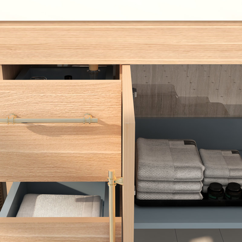 41.9" Wall-Mounted Single Bathroom Vanity Set, Champagne Oak