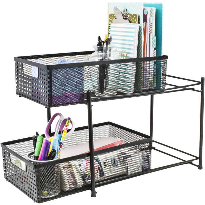 Black 2-Tier Mesh Sliding Drawer Organizer Basket